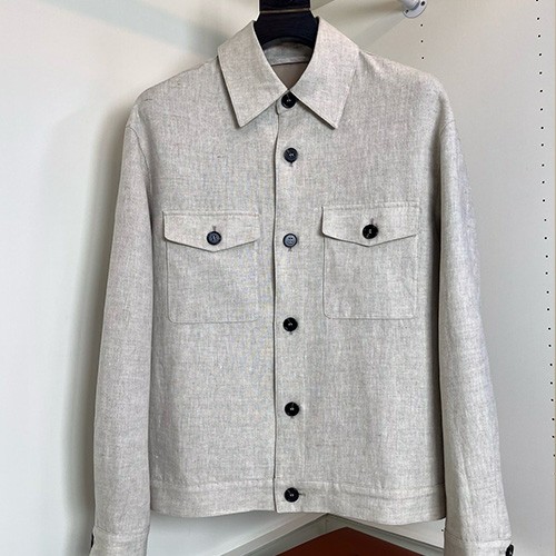 [홍콩명품.Loro Piana] 로로피아나 25SS 로고 린넨 카라 버튼 자켓 (그레이), BM22911, G5, 레플리카의류,미러급사이트