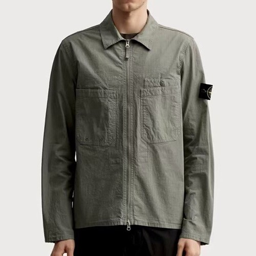 [홍콩명품.Stone Island] 스톤아일랜드 25SS 로고 탈부착 Mil-Spec Stretch Ripstop - TC 카라 집업 자켓 (카키), BM23019, X2, 레플리카의류,미러급사이트