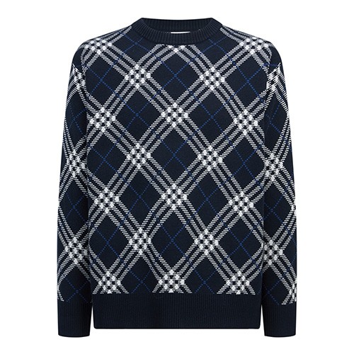 [홍콩명품.Burberry] 버버리 25SS 로고 체크패턴 니트 스웨터 (네이비), BM23155, JL, 레플리카의류,미러급사이트
