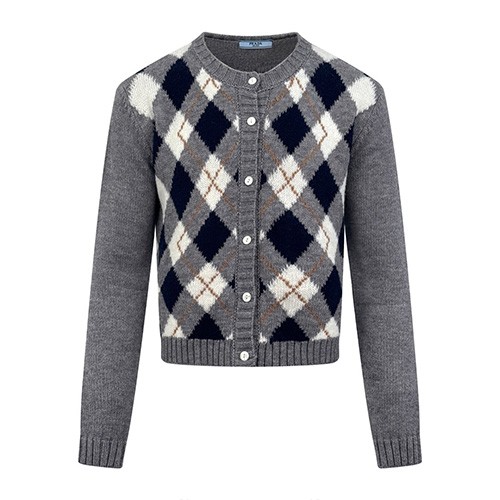 [홍콩명품,PRADA] 프라다 25SS 로고 여성 라운드넥 니트 가디건 (그레이), BM23162, JL, 레플리카의류,미러급사이트
