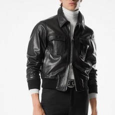 [홍콩명품.TOM FORD] 톰포드 25SS 로고 램스킨 레더 가죽 카라 봄버 자켓 (블랙), BM23232, TOM, 레플리카의류,미러급사이트