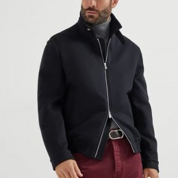 [홍콩명품.Brunello Cucinelli ] 브루넬로 쿠치넬리 25SS 로고 울 캐시미어 카라 봄버 자켓 (블랙), BM23242, PG, 레플리카의류,미러급사이트