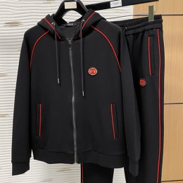 [홍콩명품.Gucci] 구찌 25SS 로고 자수 트레이닝 후드 집업 자켓 + 조거 팬츠 바지 상하의 세트 (블랙), BM23370, G5, 레플리카의류,미러급사이트