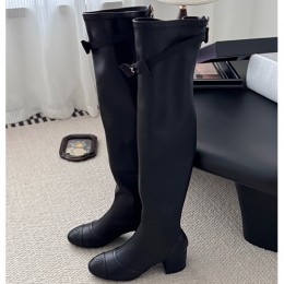 [홍콩명품.CHANEL] 샤넬 25SS 로고 여성 레더 가죽 굽 구두 롱 부츠 (3컬러), SE5828, GHS, 명품스니커즈,운동화,구두,로퍼,하이탑,신발