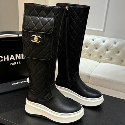 [홍콩명품.CHANEL] 샤넬 25SS 로고 여성 레더 가죽 퀄팅 롱 부츠 (블랙), SE5829, GHS, 명품스니커즈,운동화,구두,로퍼,하이탑,신발