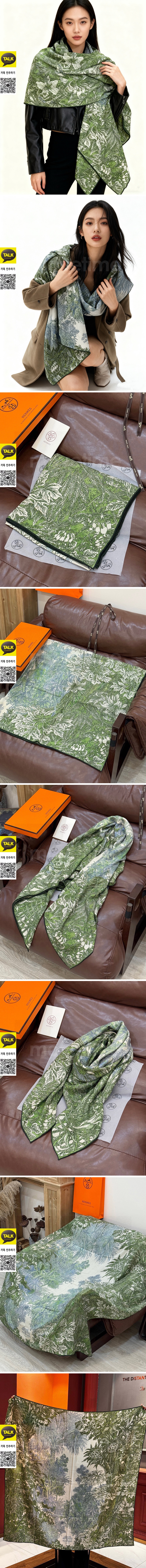 [홍콩명품.Hermes] 에르메스 25SS 로고 패턴 140-140 실크 캐시미어 스카프 머플러 (그린), ET3203, 홍콩명품의류,구매대행,온라인명품