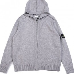 [홍콩명품.Stone Island] 스톤아일랜드 25SS 로고 탈부착 니트 후드 집업 자켓 (그레이), BM23495, ST1, 레플리카의류,미러급사이트