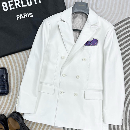 [홍콩명품.BERLUTI] 벨루티 25SS 로고 레더 가죽 정장 자켓 (화이트), BM23539, KSM, 레플리카의류,미러급사이트