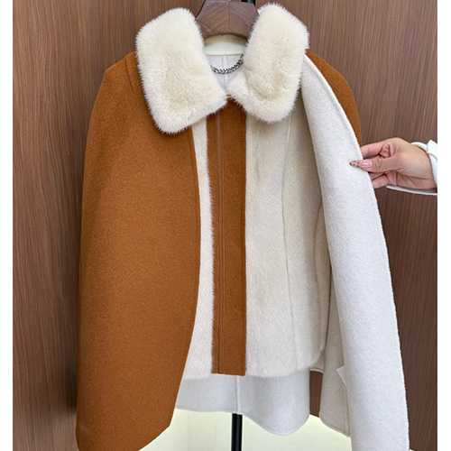 [홍콩명품.Loro Piana] 로로피아나 25SS 로고 여성 캐시미어 탈부착 2PCS 퍼 카라 코트 자켓 (브라운), BM23599, TOM, 레플리카의류,미러급사이트