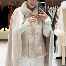 [홍콩명품.Loro Piana] 로로피아나 25SS 로고 여성 캐시미어 탈부착 2PCS 퍼 카라 코트 자켓 (아이보리), BM23601, TOM, 레플리카의류,미러급사이트