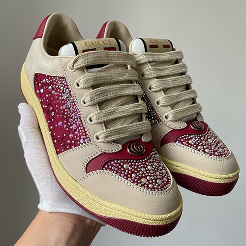 [홍콩명품.Gucci] 구찌 25SS 로고 여성 스크리너 스니커즈 운동화 (베이지-퍼플), SE5868, JL, 명품스니커즈,운동화,구두,로퍼,하이탑,신발