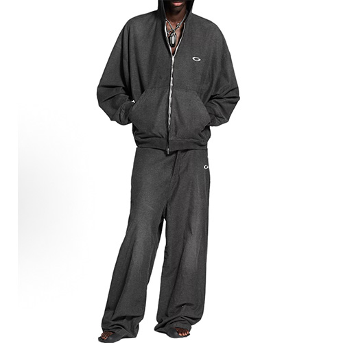 [홍콩명품.BALENCIAGA] 발렌시아가 25SS 로고 자수 후드 집업 자켓 + 오버핏 팬츠 바지 상하의 세트 (블랙), BM23713, KK, 레플리카의류,미러급사이트