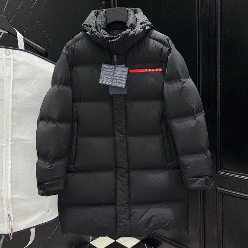 [홍콩명품,PRADA] 프라다 25SS 로고 후드 다운 패딩 코트 자켓 (블랙), BM23735, KSM, 레플리카의류,미러급사이트