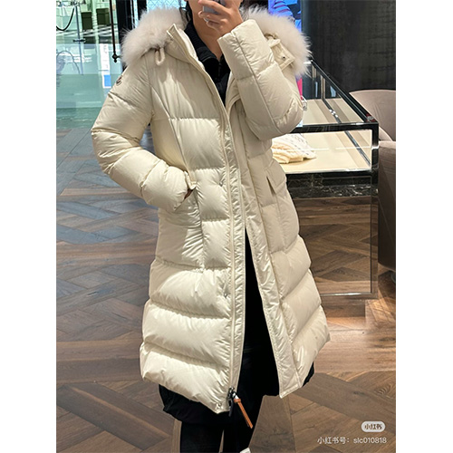 [홍콩명품.MONCLER] 몽클레어 25SS 로고 여성 폭스퍼 후드 구스다운 패딩 코트 자켓 (화이트), BM23848, PG, 레플리카의류,미러급사이트