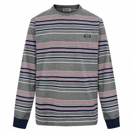 [홍콩명품,MIU MIU] 미우미우 25SS 로고 스트라이프 긴팔 티셔츠 (그레이), BM23877, JL, 레플리카의류,미러급사이트