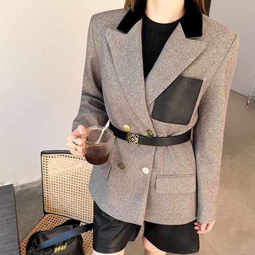 [홍콩명품.LOEWE] 로에베 25SS 로고 여성 벨티드 울 정장 수트 자켓 (그레이), BM23887, MC, 레플리카의류,미러급사이트