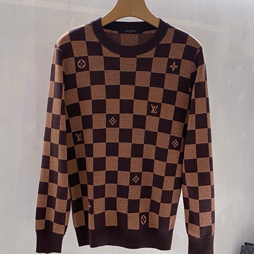 [홍콩명품.LOUIS VUITTON] 루이비통 25SS 로고 다미에 니트 스웨터 (브라운), BM23935, 레플리카의류,미러급사이트