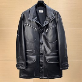 [홍콩명품.Hermes] 에르메스 25SS 로고 레더 가죽 카라 코트 자켓 (블랙), BM23937, 레플리카의류,미러급사이트