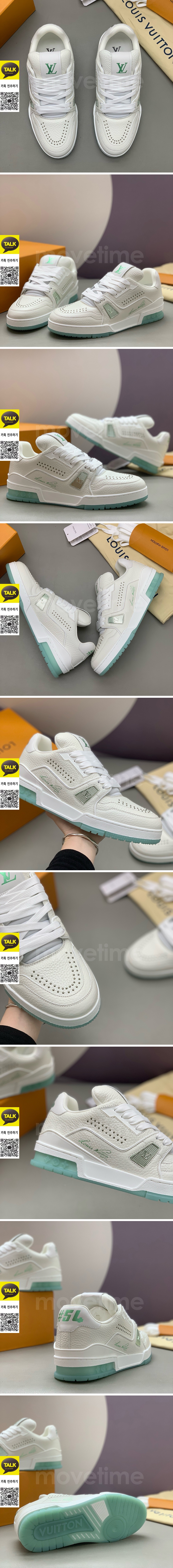 [홍콩명품.LOUIS VUITTON] 루이비통 25SS 로고 남여 모노그램 트레이너 스니커즈 운동화 (화이트-스카이블루), SE5871, PMD, 명품스니커즈,운동화,구두,로퍼,하이탑,신발