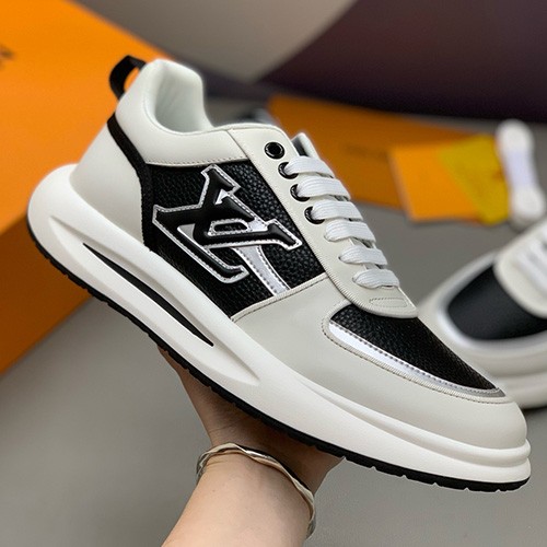 [홍콩명품.LOUIS VUITTON] 루이비통 25SS 로고 레더 가죽 스니커즈 운동화 (블랙-그레이), SE5872, PMD, 명품스니커즈,운동화,구두,로퍼,하이탑,신발
