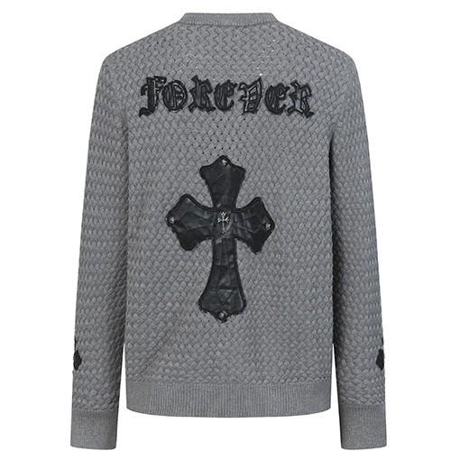 [홍콩명품.Chrome Hearts] 크롬하츠 25SS 로고 크로스 V넥 니트 가디건 (그레이), BM23966, G5, 레플리카의류,미러급사이트