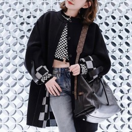 [홍콩명품.LOUIS VUITTON] 루이비통 25SS 로고 여성 다미에 라운드넥 캐시미어 코트 자켓 (블랙), BM23970, PG, 레플리카의류,미러급사이트