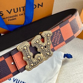 [홍콩명품.LOUIS VUITTON] 루이비통 25SS 로고 LV Initiales 다미에 레더 가죽 리버서블 벨트 (오렌지-2버클), 4.0cm, BT1499, 명품레플리카,인터넷쇼핑몰,남자명품,해외직구