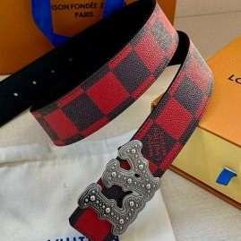 [홍콩명품.LOUIS VUITTON] 루이비통 25SS 로고 LV Initiales 다미에 레더 가죽 리버서블 벨트 (레드-2버클), 4.0cm, BT1500, 명품레플리카,인터넷쇼핑몰,남자명품,해외직구