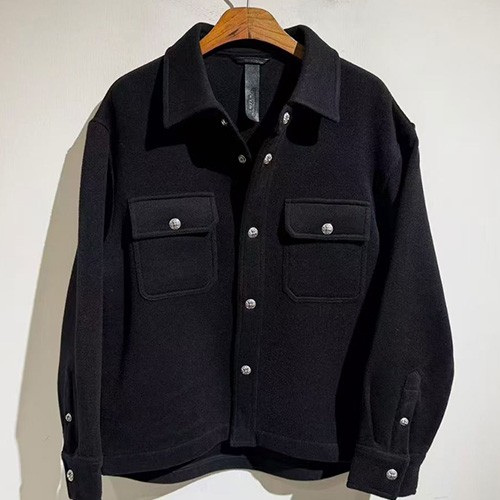 [홍콩명품.Chrome Hearts] 크롬하츠 25SS 로고 버튼 캐시미어 카라 자켓 (블랙), BM23983, X2, 레플리카의류,미러급사이트