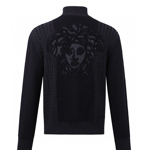 [홍콩명품.VERSACE] 베르사체 25SS 로고 하이넥 집업 니트 가디건 자켓 (블랙), BM24032, JL, 레플리카의류,미러급사이트