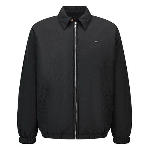 [홍콩명품,PRADA] 프라다 25SS 로고 자수 나일론 카라 솜패딩 봄버 자켓 (블랙), BM24065, KK, 레플리카의류,미러급사이트