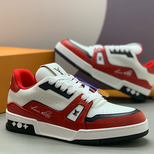 [홍콩명품.LOUIS VUITTON] 루이비통 25SS 로고 남여 모노그램 트레이너 스니커즈 운동화 (화이트-레드), SE5911, PMD, 명품스니커즈,운동화,구두,로퍼,하이탑,신발