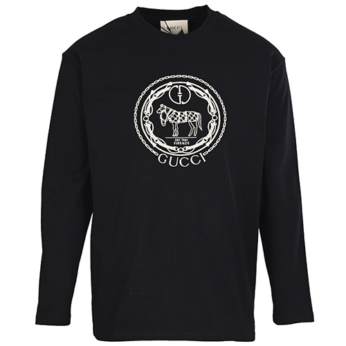 [홍콩명품.Gucci] 구찌 25SS 로고 그래픽 자수 긴팔 티셔츠 (블랙), BM24110, KB, 레플리카의류,미러급사이트