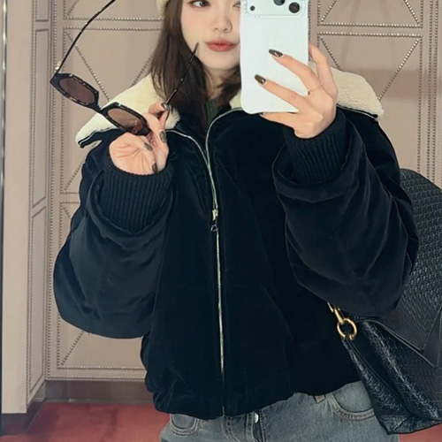 [홍콩명품.Gucci] 구찌 25SS 로고 여성 시어링 쇼트 다운 패딩 자켓 (블랙), BM24150, MC, 레플리카의류,미러급사이트