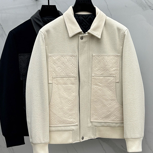 [홍콩명품.LOUIS VUITTON] 루이비통 25SS 로고 모노그램 레더 가죽 레이어드 카라 자켓 (2컬러), BM24208, HH, 레플리카의류,미러급사이트