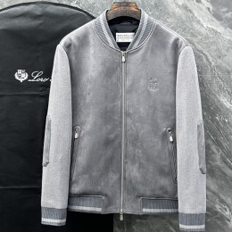 [홍콩명품.Brunello Cucinelli ] 브루넬로 쿠치넬리 25SS 로고 자수 레더 가죽 다운 패딩 봄버 자켓 (3컬러), BM24226, HH, 레플리카의류,미러급사이트