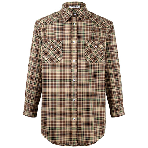 [홍콩명품,MIU MIU] 미우미우 25SS 로고 체크패턴 남방 셔츠 (브라운), BM24248, KK, 레플리카의류,미러급사이트