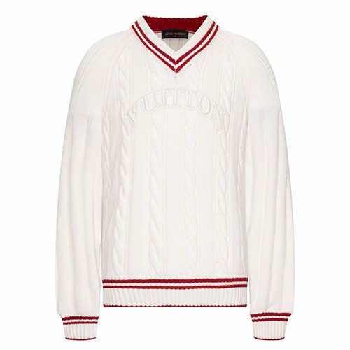 [홍콩명품.LOUIS VUITTON] 루이비통 25SS 로고 프레피 V넥 케이블 풀오버 1AIJYR (화이트), BM24257, KK, 레플리카의류,미러급사이트