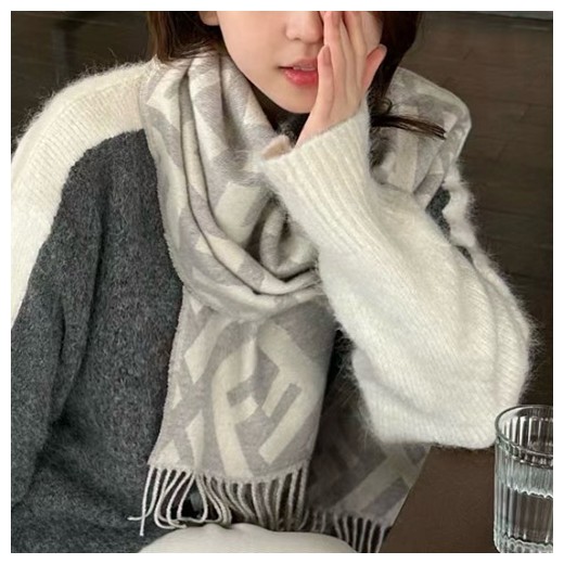 [홍콩명품,FENDI] 펜디 26SS 로고 FF패턴 45-170 캐시미어 스카프 머플러 (그레이), ET3288, JX, 홍콩명품의류,구매대행,온라인명품