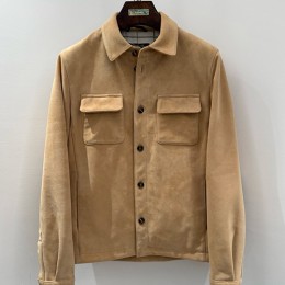 [홍콩명품.Loro Piana] 로로피아나 26SS 로고 레더 가죽 카라 자켓 (카라멜), BM24325, TOM, 레플리카의류,미러급사이트