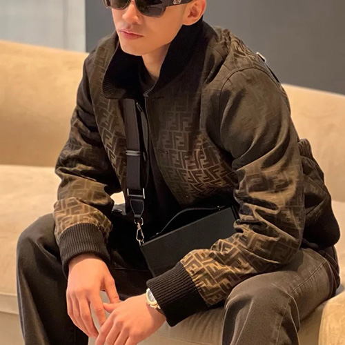 [홍콩명품,FENDI] 펜디 26SS 로고 FF패턴 하이넥 솜패딩 봄버 자켓 (카키), BM24341, TOM, 레플리카의류,미러급사이트