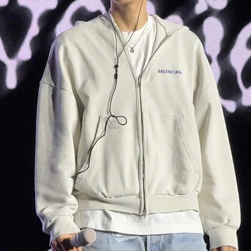 [홍콩명품.BALENCIAGA] 발렌시아가 26SS 로고 자수 빈티지 후드 집업 자켓 (화이트), BM24348, KK, 레플리카의류,미러급사이트