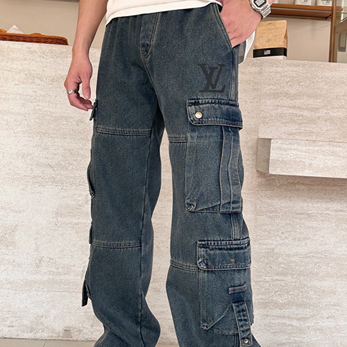 [홍콩명품.LOUIS VUITTON] 루이비통 26SS 로고 데님 카고 팬츠 진 청바지, BM24395, 레플리카의류,미러급사이트