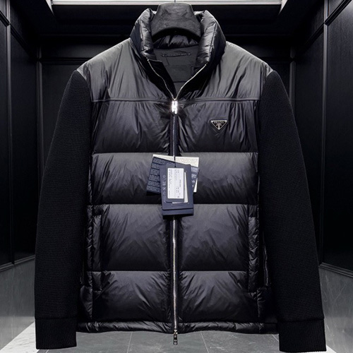[홍콩명품,PRADA] 프라다 26SS 삼각로고 터틀넥 레이어드 구스다운 패딩 자켓 (블랙), BM24402, 레플리카의류,미러급사이트