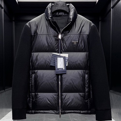 [홍콩명품,PRADA] 프라다 26SS 삼각로고 터틀넥 레이어드 구스다운 패딩 자켓 (블랙), BM24402, 레플리카의류,미러급사이트