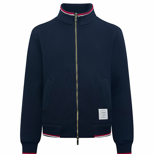 [홍콩명품.THOME BROWNE] 톰브라운 26SS 로고 하이넥 집업 니트 가디건 자켓 (네이비), BM24445, KK, 레플리카의류,미러급사이트