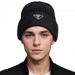 [홍콩명품,PRADA] 프라다 26SS 삼각로고 캐시미어 비니 모자 (블랙), CA0412, JL, 명품레플리카 모자 캡 남자여자
