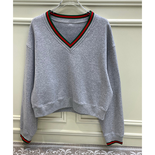 [홍콩명품.Gucci] 구찌 26SS 로고 여성 V넥 맨투맨 티셔츠 (그레이), BM24537, MC, 레플리카의류,미러급사이트