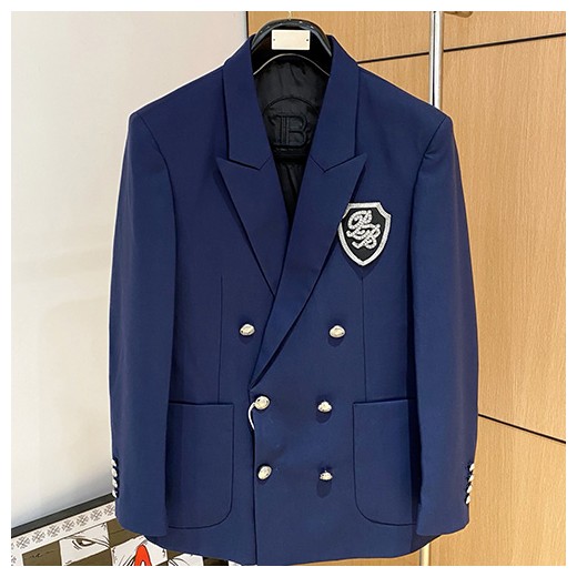 [홍콩명품.BALMAIN] 발망 26SS 로고 브로치 장식 정장 수트 자켓 (블루), BM24554, TOP, 레플리카의류,미러급사이트