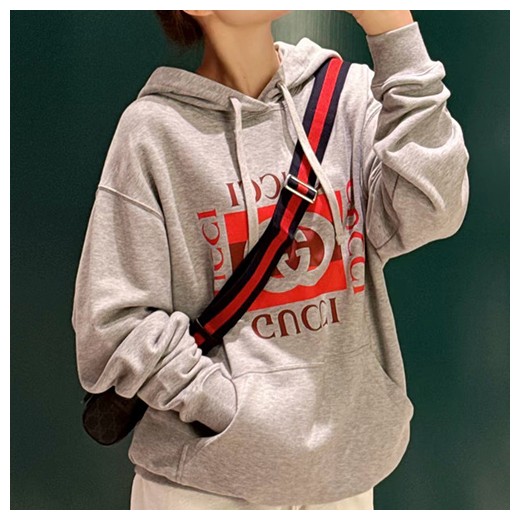 [홍콩명품.Gucci] 구찌 26SS 로고 프린트 후드 티셔츠 (그레이), BM24558, TOP, 레플리카의류,미러급사이트